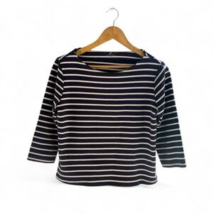 Marled Essentials Navy White Breton Stripe Boatneck Top 3/4 Sleeve Size Medium